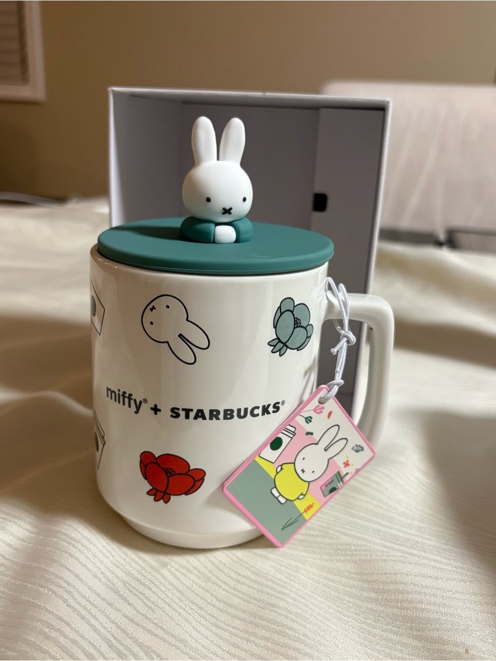 Viral Miffy x Starbucks Ceramic Mug with Bunny Lid - White & Teal